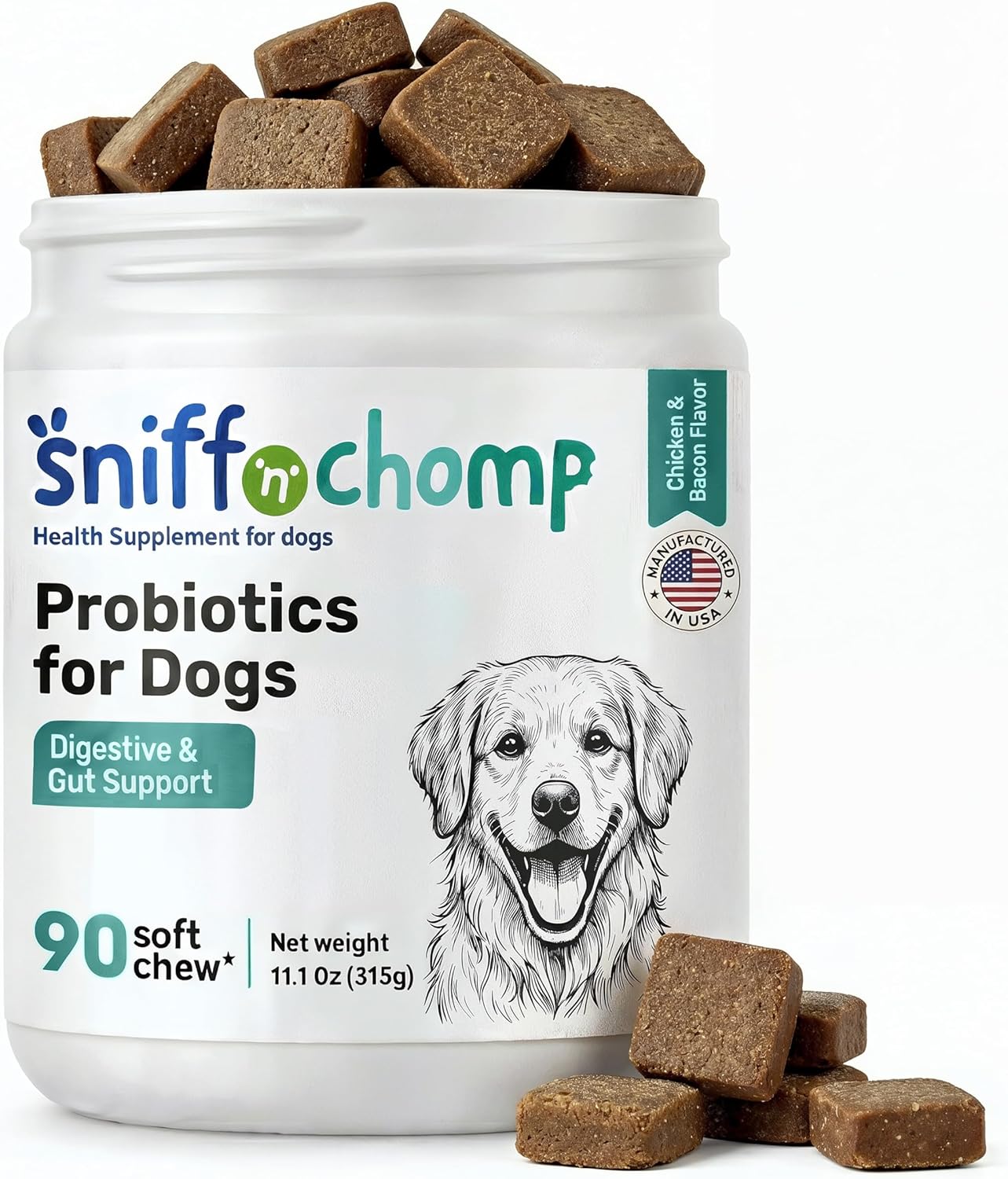 digestive & gut support probiotics chews - sniff 'n' chomp