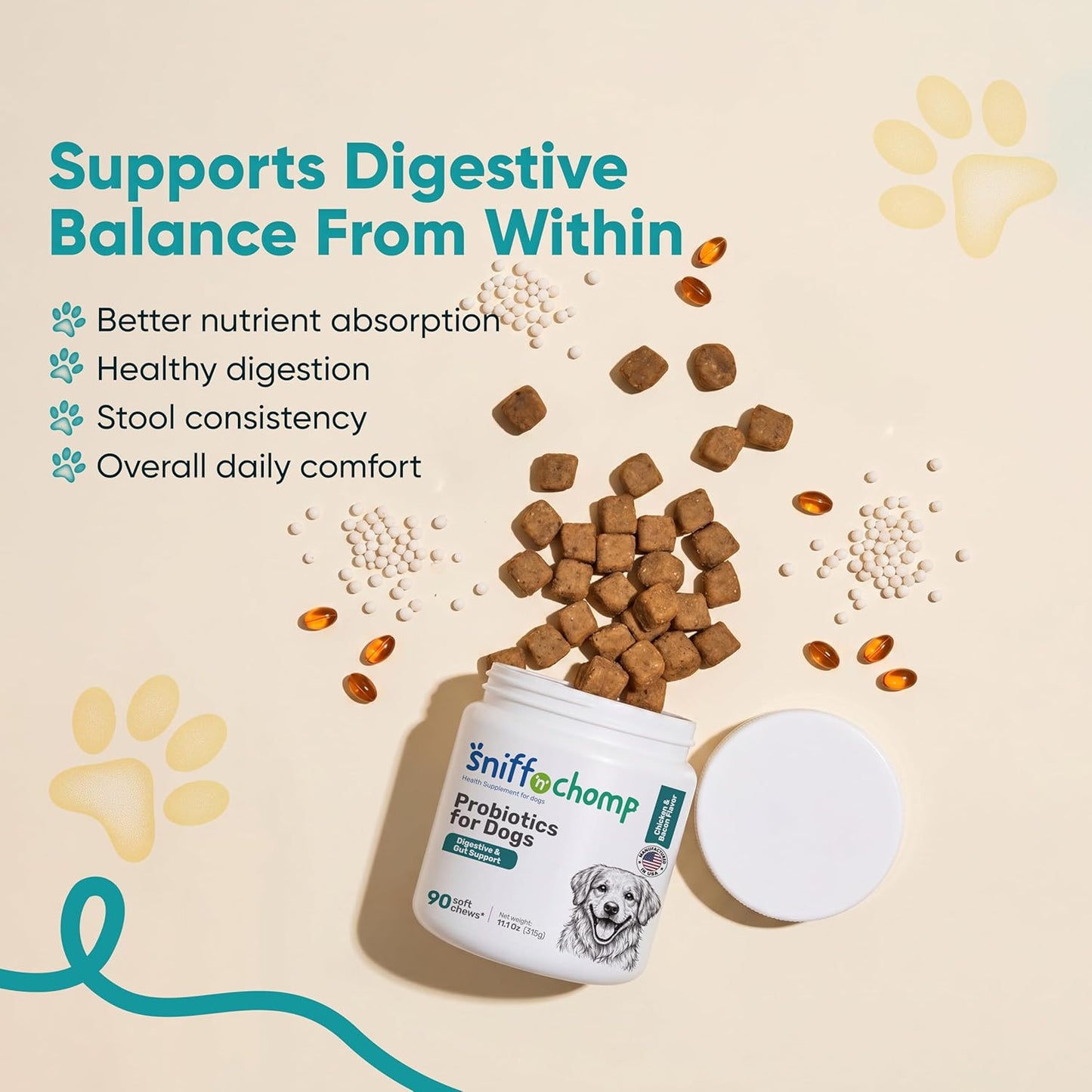 digestive & gut support probiotics chews - sniff 'n' chomp