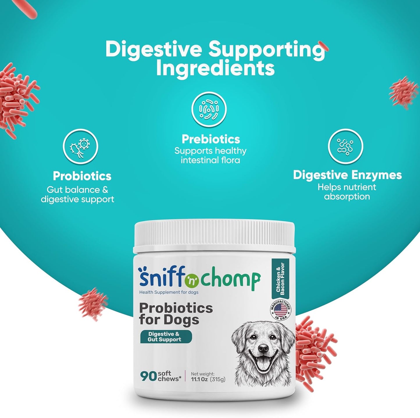 digestive & gut support probiotics chews - sniff 'n' chomp
