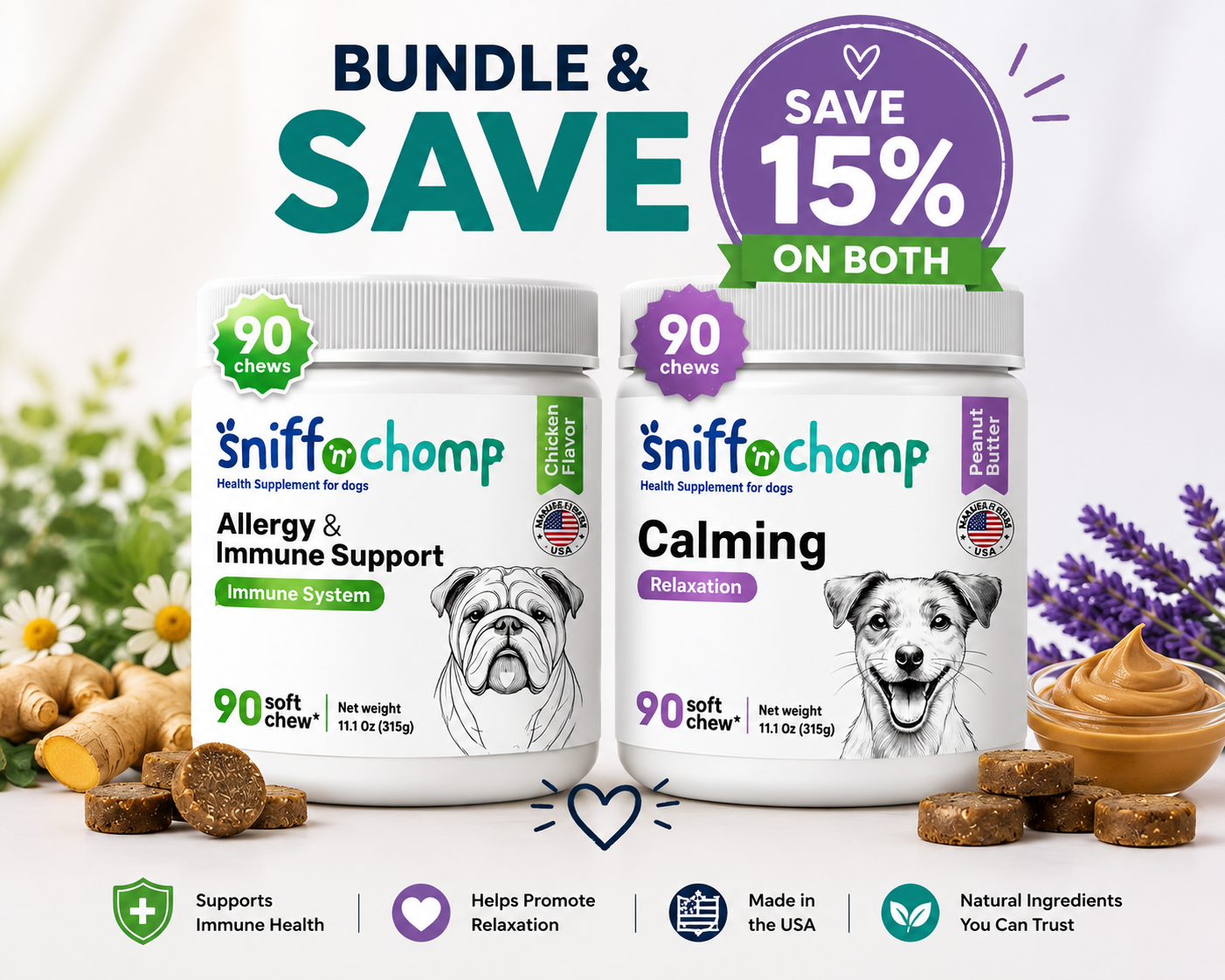 calm & comfort duo – for sensitive, stressed dogs - sniff 'n' chomp